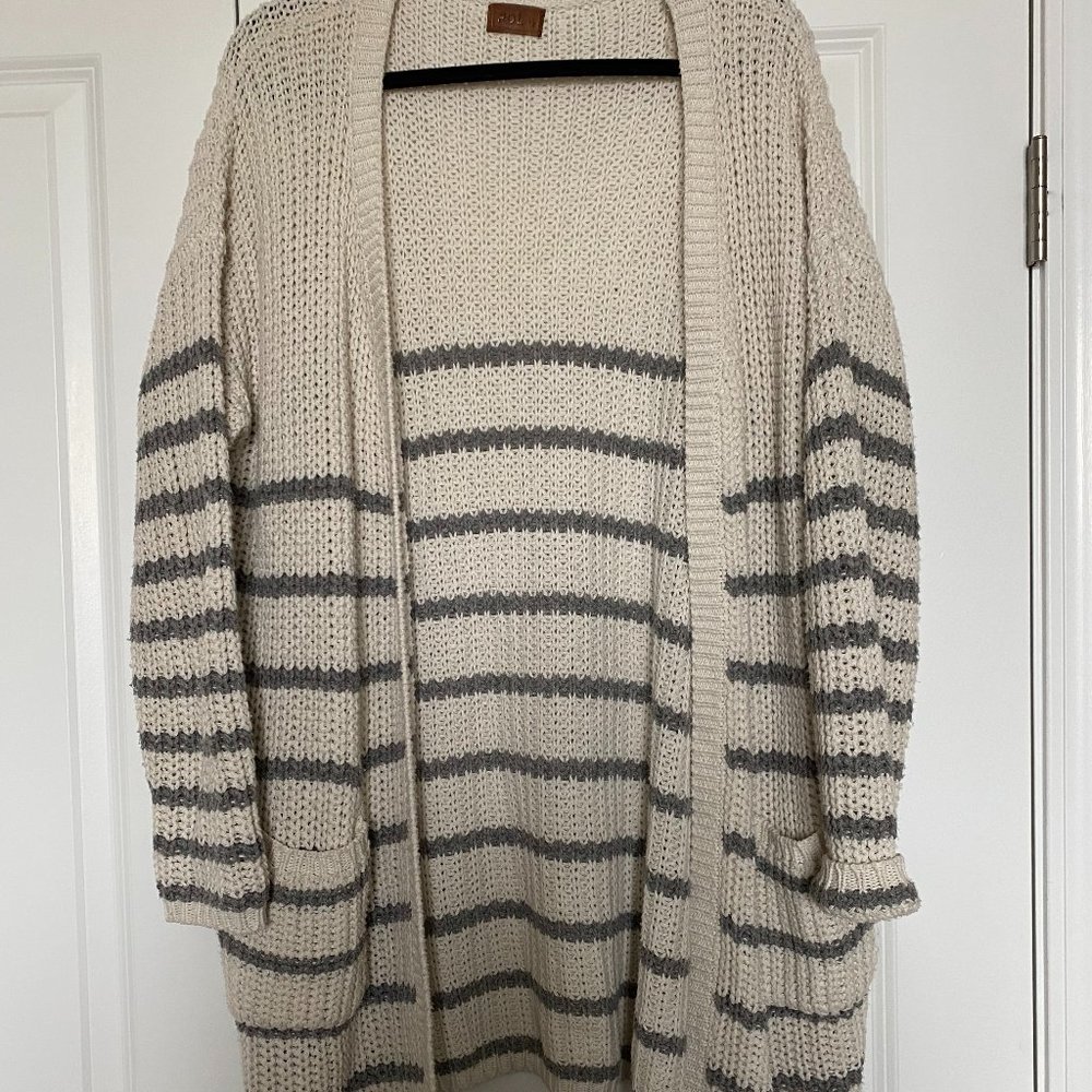 White and Grey Striped Cardigan